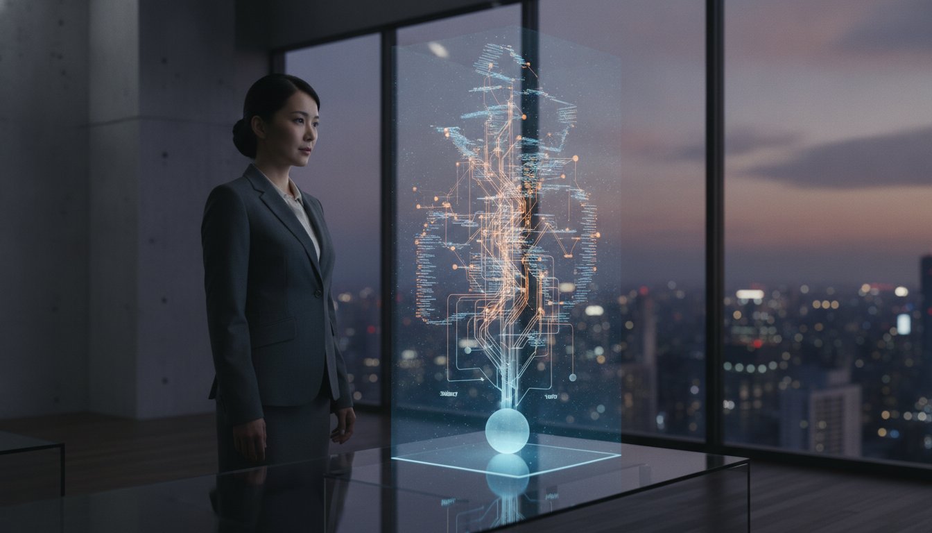 Women looking at a future computer hologram